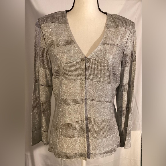 Cache shiny silver open cardigan. M - Picture 5 of 8